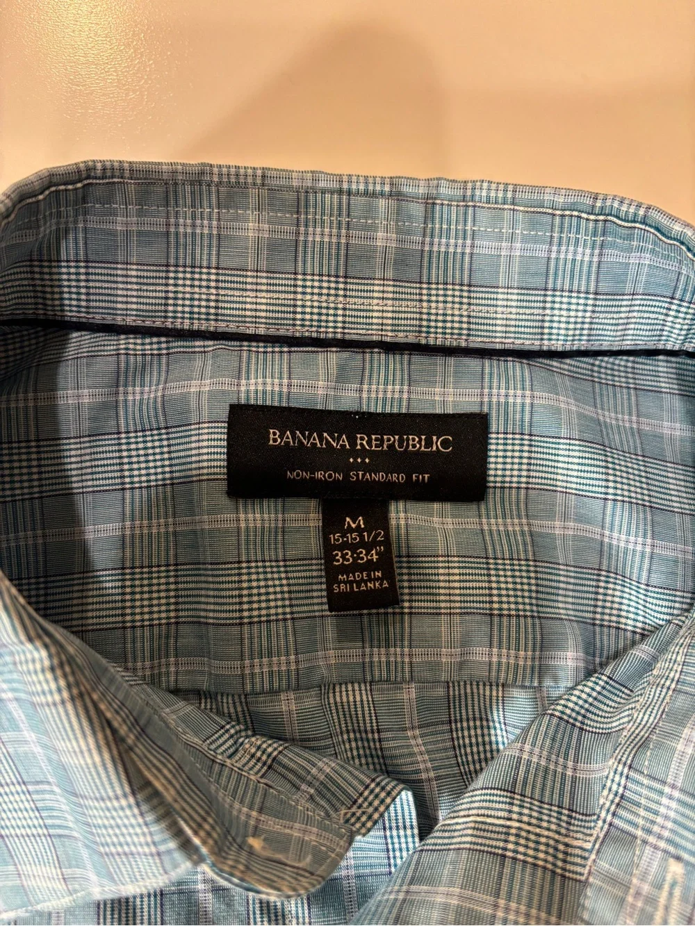 Banana Republic Teal Blue Plaid Buttondown Dress Shirt 15-15.5 Cotton Career